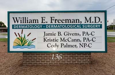 Office sign for William E. Freeman MD Dermatology